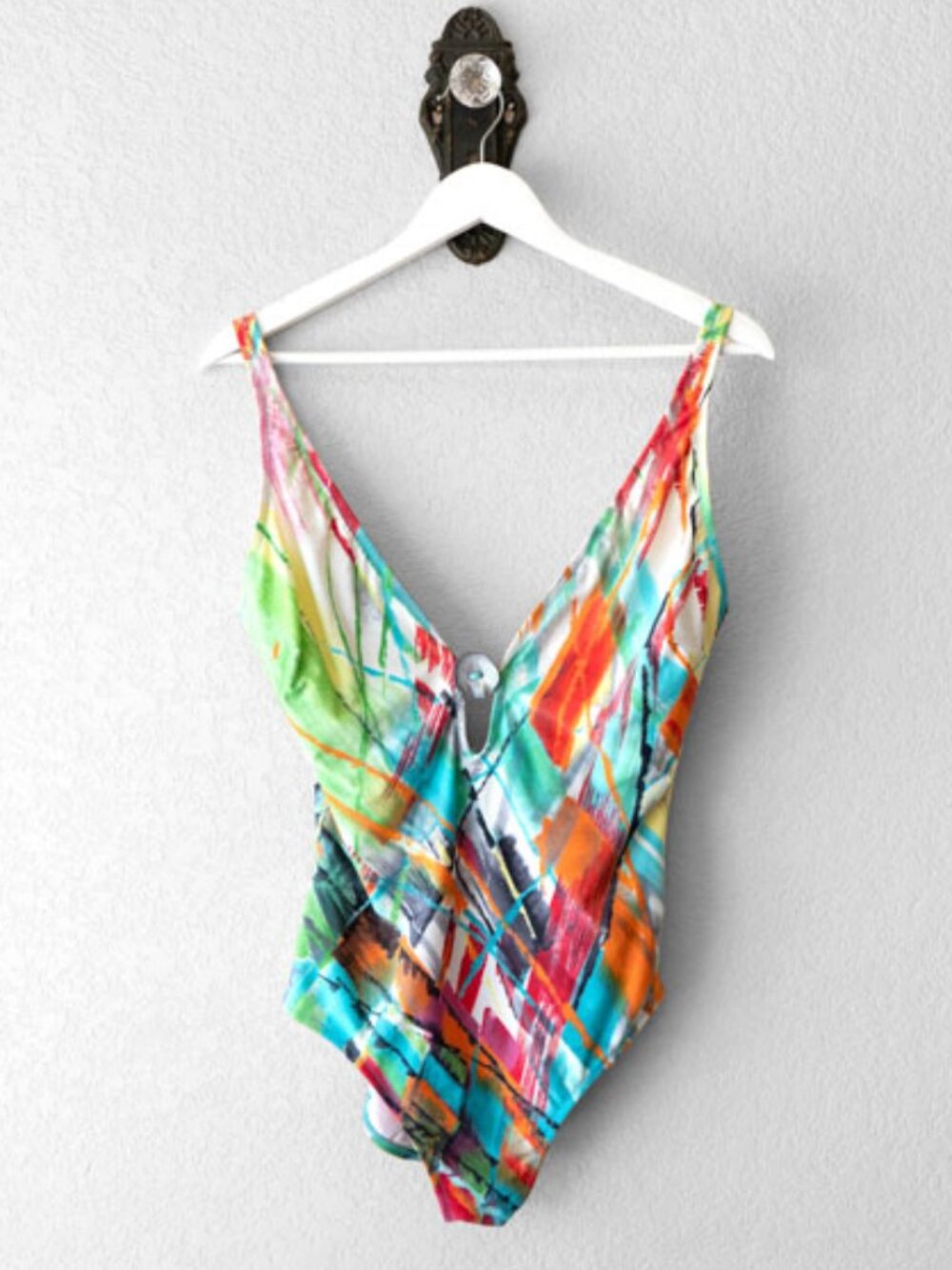 Gideon Oberson One Piece Swimsuit Size 14 Multicolor Abstract Print Designer